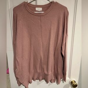 Pink Crew Neck Sweater with Textured Knit